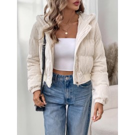 [Elegant Zip-Up Hooded Jacket] Elegant Women's Short Zip-Up Hooded Jacket | Full-Zip Closure, H-Line Silhouette, Flared Hem, Machine Washable, Versatile Casual to Semi-Formal, Solid Color (White & More)