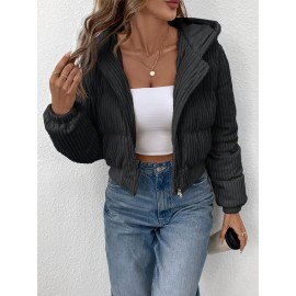 [Elegant Zip-Up Hooded Jacket] Elegant Women's Short Zip-Up Hooded Jacket | Full-Zip Closure, H-Line Silhouette, Flared Hem, Machine Washable, Versatile Casual to Semi-Formal, Solid Color (White & More)