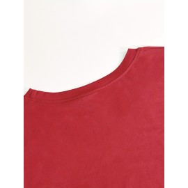 Women's Casual Long Sleeve T-Shirt with Fox & Maple Leaf Geometric Print - Vibrant Orange & Red on Grey, Round Neck, Machine Washable, Spring/Summer Vacation & Casual Attire, Versatile Streetwear, Spring Summer Apparel, Comfortable Fabric