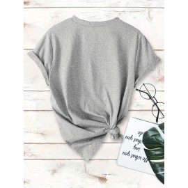 [Cherry Print T-Shirt] Women's Casual Summer V-Neck T-Shirt with Red Cherry Print and Happy Ankle-Day Applique Detail, Short Sleeve Graphic Tee