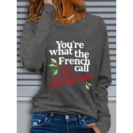 1pc Women'S Long Sleeve Crew Neck Casual Top with 