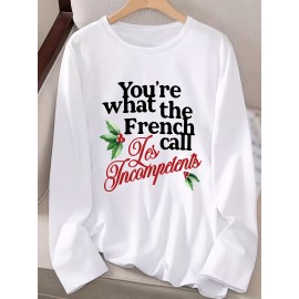 1pc Women'S Long Sleeve Crew Neck Casual Top with 