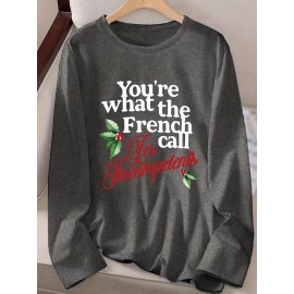 1pc Women'S Long Sleeve Crew Neck Casual Top with 