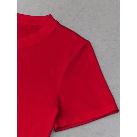 Women'S Slim Fit Bow Print Crop Top T-Shirt - Short Sleeve Crew Neck Casual Tee, Lightweight & Breathable for Spring/Summer Outfits, Machine Washable, Everyday Fashion, Everyday Tshirt | Bow Print Shirt | Glossy Texture