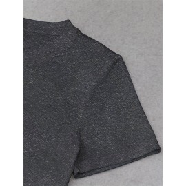 Women'S Slim Fit Bow Print Crop Top T-Shirt - Short Sleeve Crew Neck Casual Tee, Lightweight & Breathable for Spring/Summer Outfits, Machine Washable, Everyday Fashion, Everyday Tshirt | Bow Print Shirt | Glossy Texture