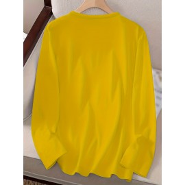 Women's Casual Long Sleeve Crew Neck T-Shirt - Fox & Autumn Leaves Graphic Print, Black with Orange Design, Medium Stretch, Machine Washable, All-Season Comfort Top, Naturethemed Apparel, Nontransparent Fabric