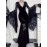 Women's Gothic Dark Halloween Long Dress with Contrast Lace and Velvet Patchwork, Sexy Niche Flared Sleeve Unique Design