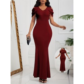 Women's Elegant Formal Evening gown - Rich Red Mermaid party dress, Bodycon fit long Formal Attire with Zipper Back, Machine Washable Wedding & Gala Outfit for Women, Event Attire, Structured Silhouette