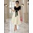 Elegant Square Neck Puff Sleeve Dress with Front Bow Detail - Black & White Color Block, A-Line Silhouette, Lightweight Summer Dress for Women, Cute Dress