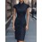[Elegant Striped Dress] Elegant Women's Striped Dress with Pockets | Zip-Up, Stand Collar, Long Sleeve, Ribbed Texture, Black & White Vertical Stripes | Casual or Formal Occasions, Ladies Dresses