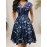 [Navy Blue Floral Dress] Polyester Blend Women's Navy Blue Floral Print V-Neck Midi Dress with Short Sleeves and Pockets | Casual Dress, Floral Print Dress, Perfect for Spring, Summer, and Fall