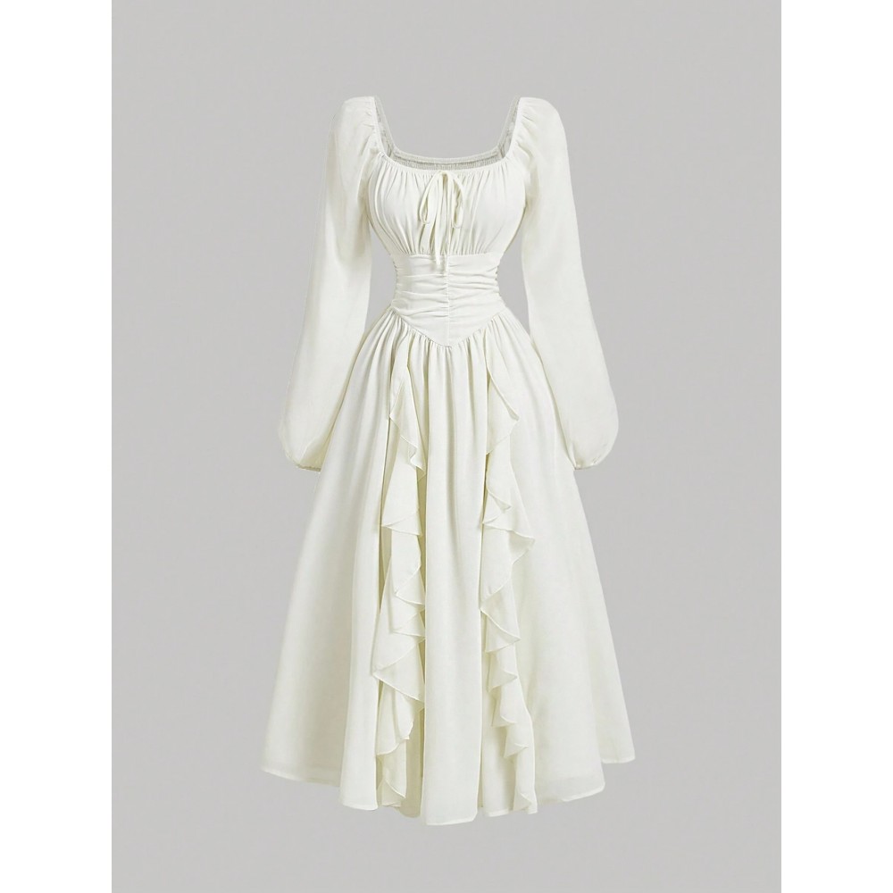 Women'S Elegant Formal & Everyday dress - Flared hem, Waist-Cinching, Structured Fit for Fall/Winter, Office, Party, Wedding Attire - Sophisticated Women'S Clothing, Office Wear, Ruffled Sleeves, Tailored Design, Cinched Waist, Professional Women