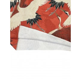 Women's Elegant Turtleneck Sweater - All-Over Crane Print in Red/Beige/Black/White, Soft Warm Pullover for All Seasons, Casual & Formal Wear, Turtleneck Sweater, Allseason Apparel, Highneck Design, Textured Knitwear, Quality Craftsmanship